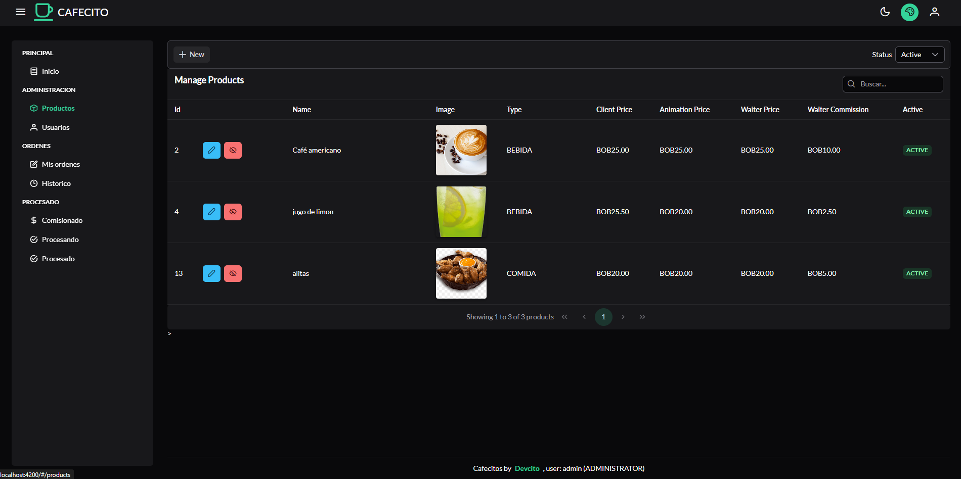 Web admin Cafes